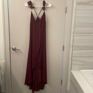 Lulus Heres to Us Burgundy High-Low Wrap Dress